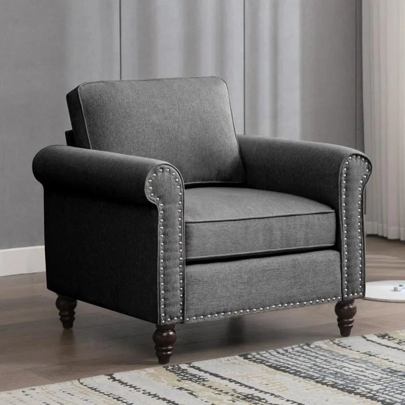 Modern Linen Sectional Single Sofa with Solid Wood Frame & Pocket Coils