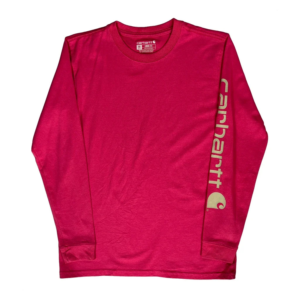 Women's Crew Neck Long Sleeve T-Shirt XS Pink Cotton Casual Top