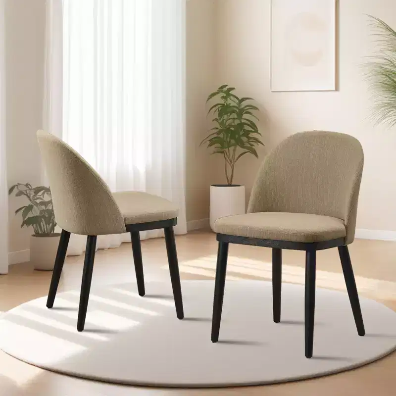 Modern Dining Chair - Curved Upholstered Back & Rubberwood Legs,Modern Fabric Upholstered Kitchen Side Chairs,Armless Dining Chair