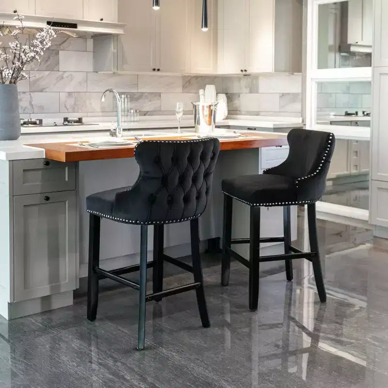 Modern Velvet Wing-Back Counter Stools Set of 2 - Upholstered Bar Chairs for Kitchen, Cafe