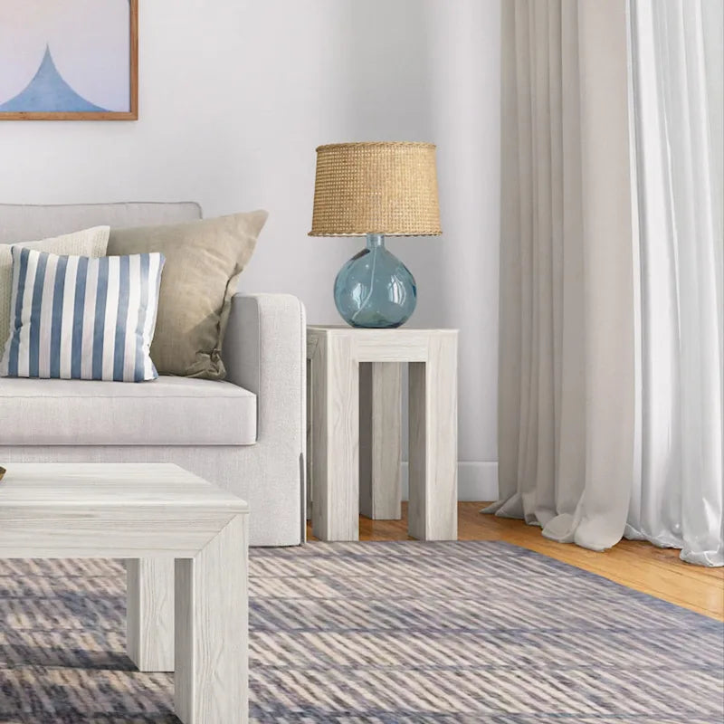 Modern Rectangular Solid Pine Wood Side Table with Wirebrush Finish