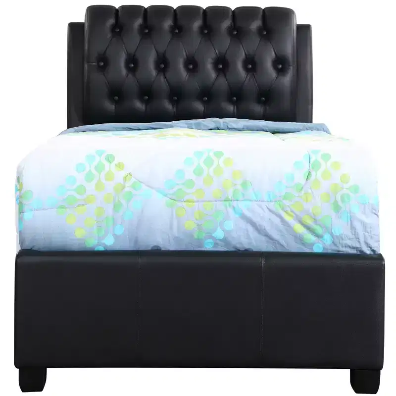 Marilla Twin Panel Bed - Tufted Faux Leather Headboard