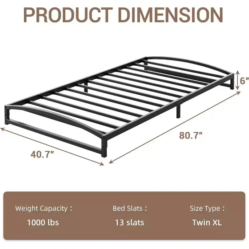 Metal Bed Frame, Low Profile Platform w/Steel Slats, No Box Spring Needed, Easy Assembly, Black