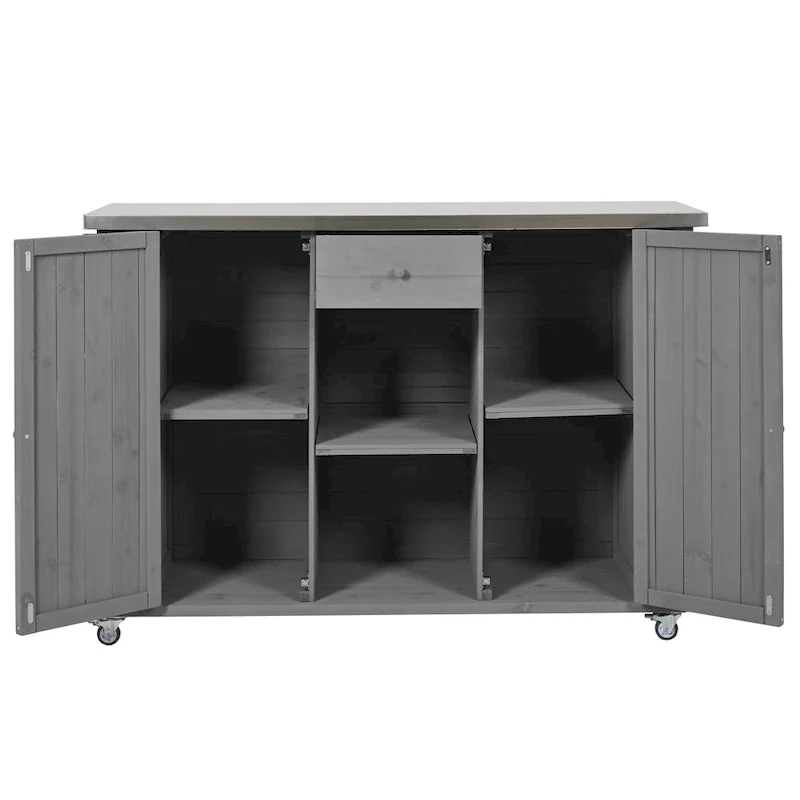Outdoor Kitchen Island, Rustic Fir Wood with Stainless Steel Top and Smart Storage