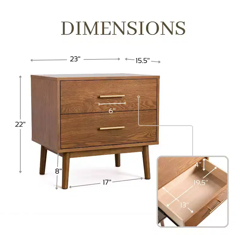 HOMES: Inside + Out 3pc Full Riverstone Mid-Century Modern Bedroom Set with 2 Nightstands Walnut