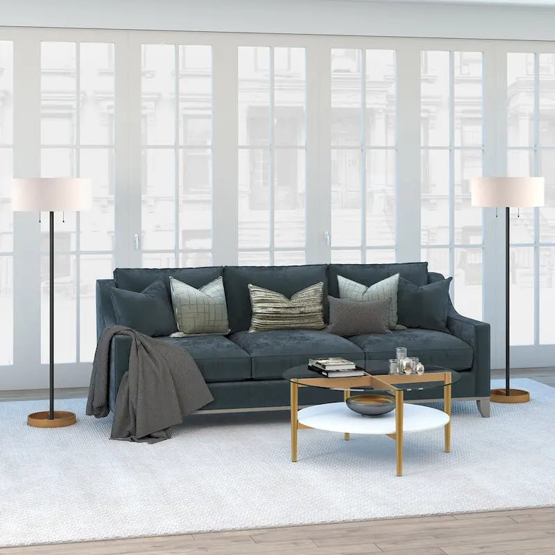 Round Mid-Century Modern Coffee Table with Tempered Glass Top