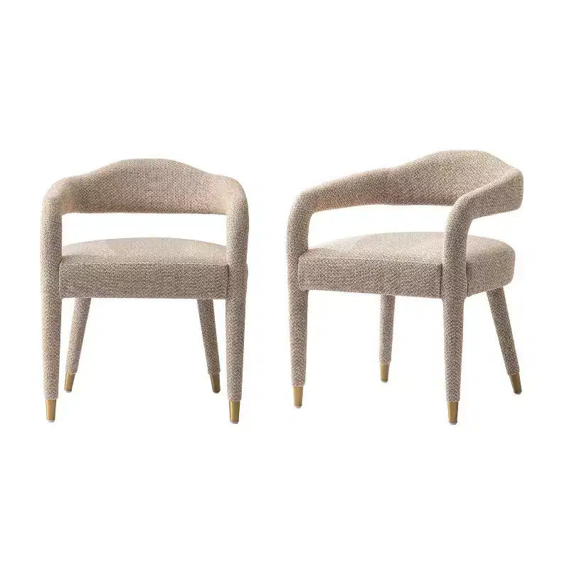Manhattan Comfort Set of 2 Modern Tweed Upholstered Dining Armchairs Gold Dust