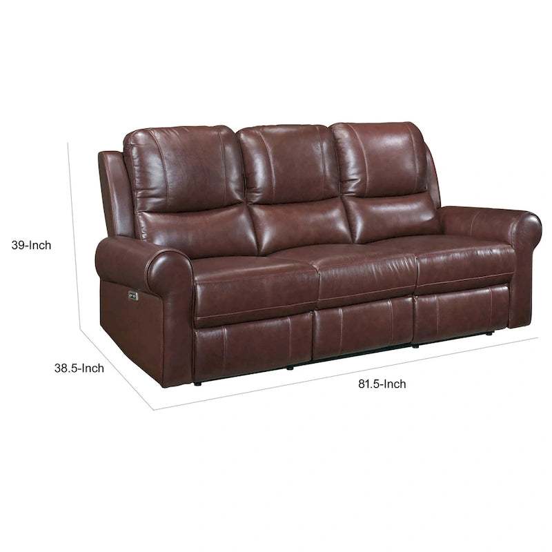 82 in. Power Dual Recliner Sofa with USB Charging, Brown Top Grain Leather