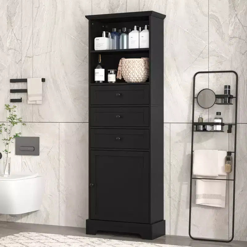 Vertical Storage Cabinet with Drawers and Adjustable Shelves for Bathroom, Study, Office and Interior