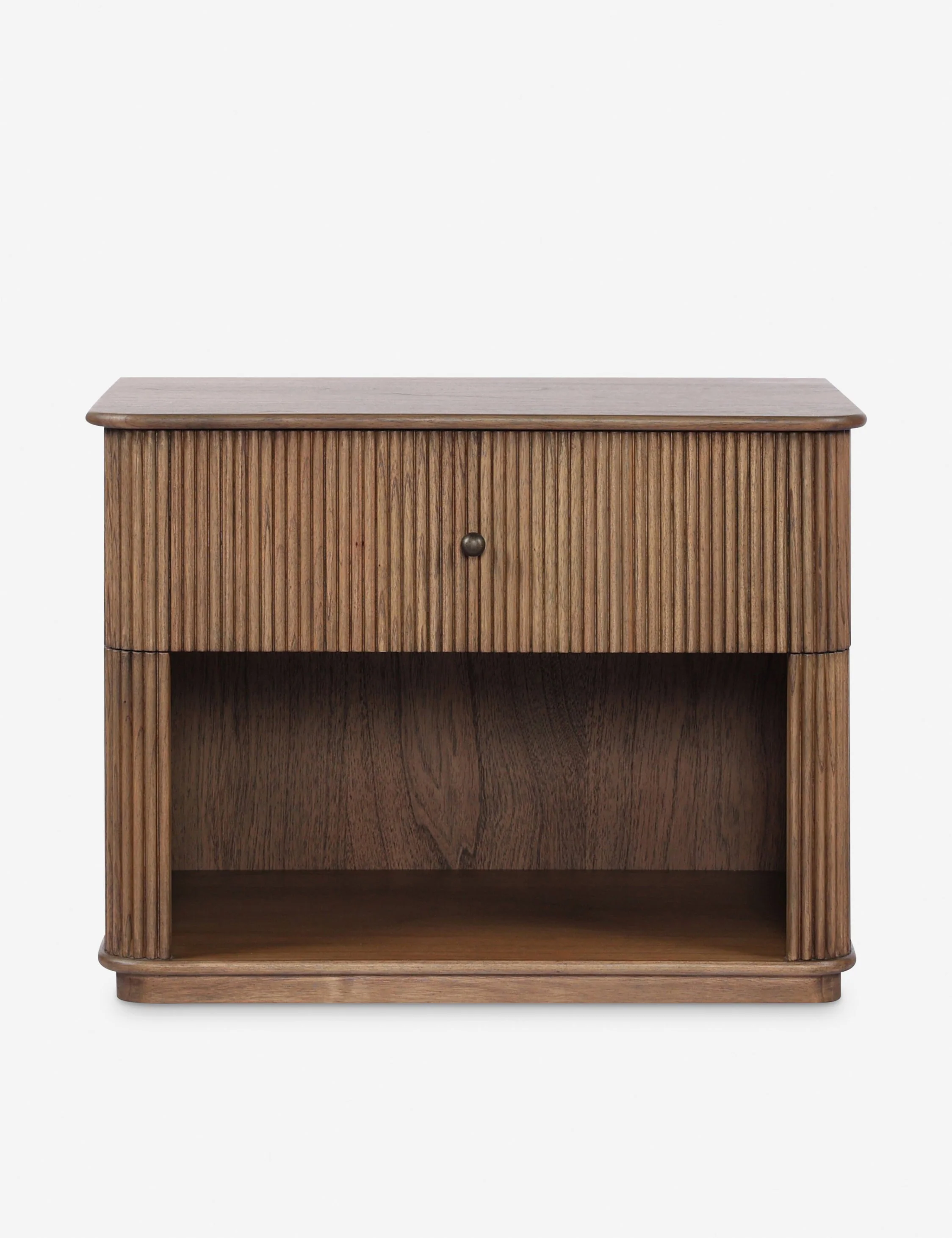 Nightstand - The nightstand offers elevated defined by reeded detailing and a grounded plinth base