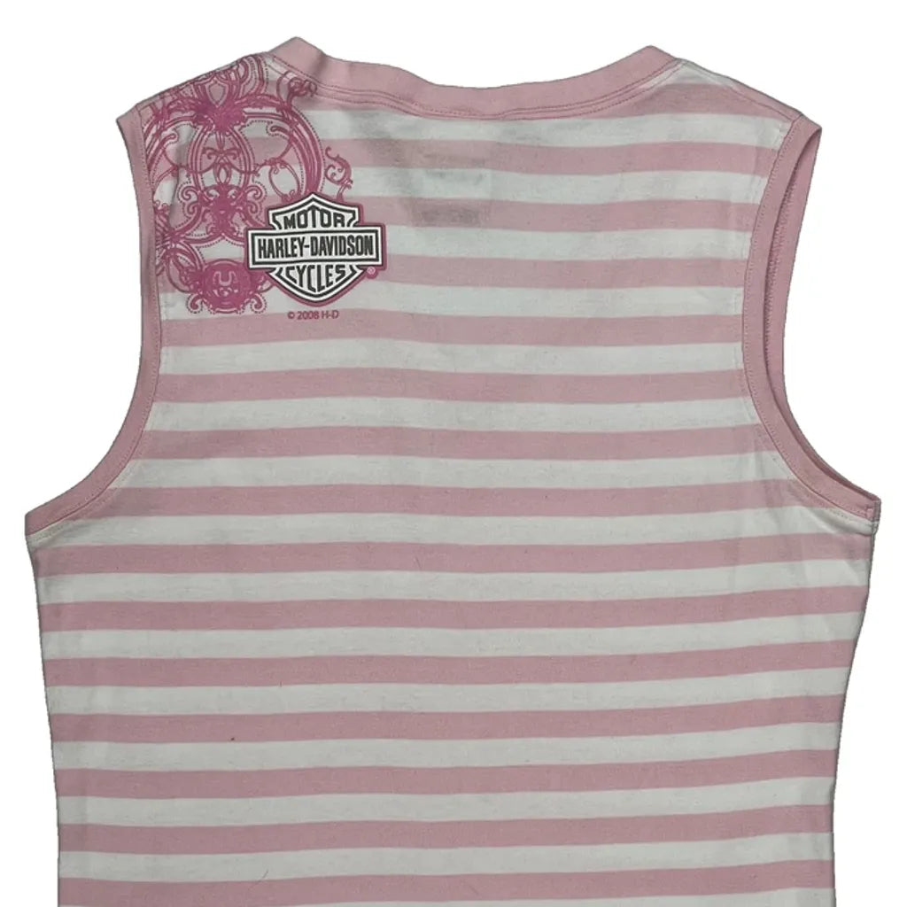 Striped Sleeveless Top XL Pink Cotton V-Neck Women