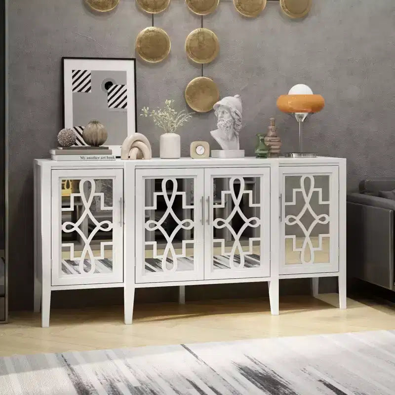 White Wooden Accent Storage Cabinet Sideboard Dresser Home Organization