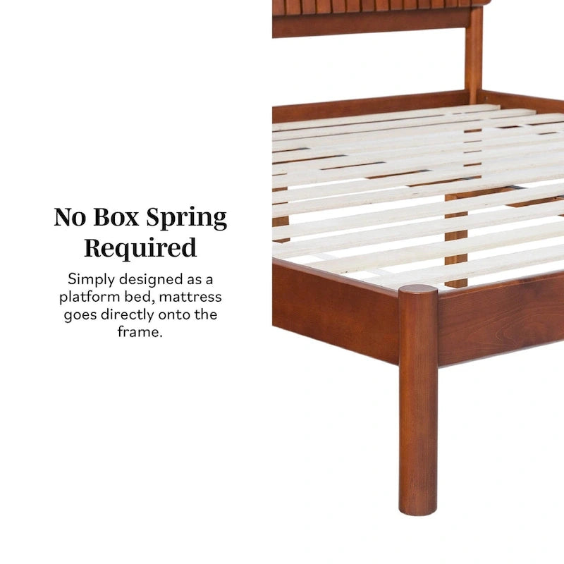 Slatted Headboard Modern King Platform Bed Frame - Wood Slat Support, No Box Spring Needed
