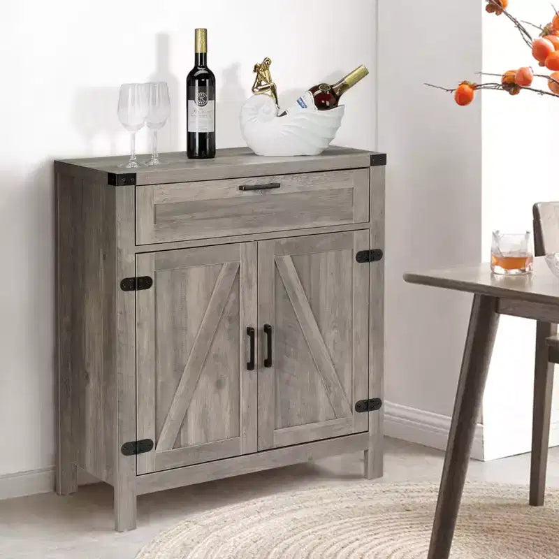 VINGLI Modern Farmhouse Sideboard Buffet Cabinet with Drawer, Storage Cabinet with Doors and Adjustable Shelves, Coffee Bar Station, Ash Grey