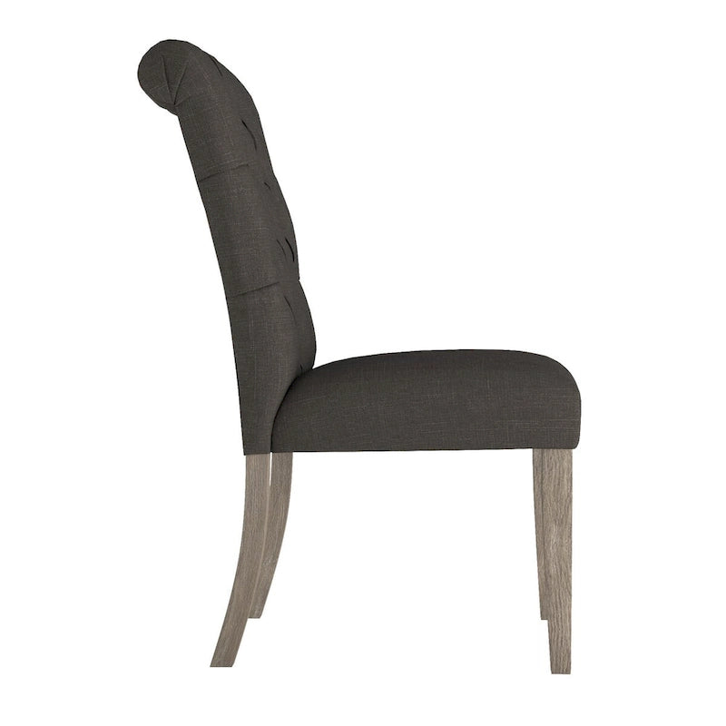 Linen Button Tufted Dining Chair with Grey Finish Legs