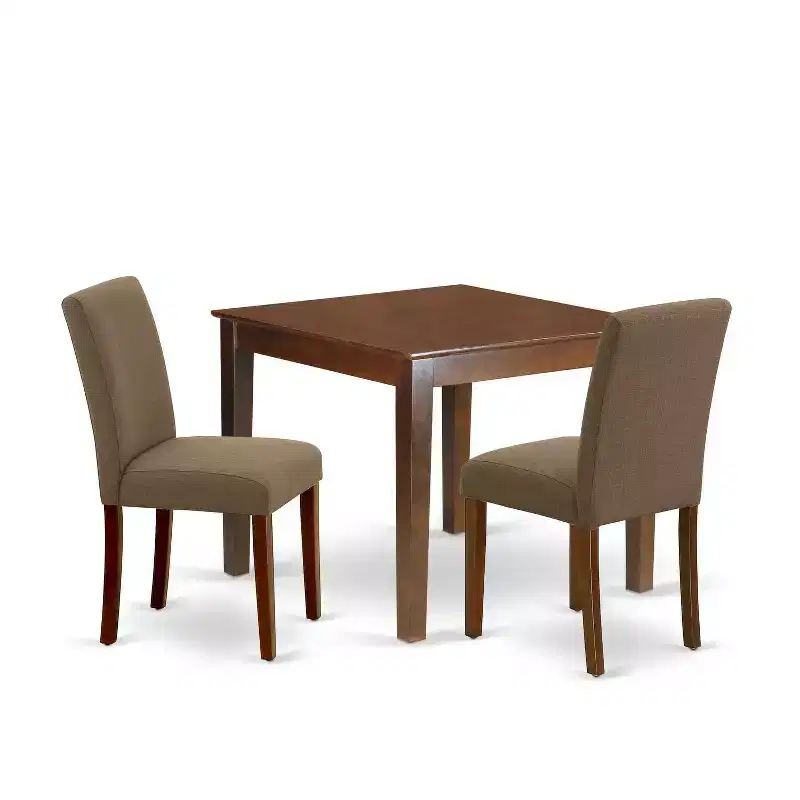 Bohemian Kitchen Table Set - 36 Inch Square Table with 2 Parsons Chairs - Coffee Linen Fabric