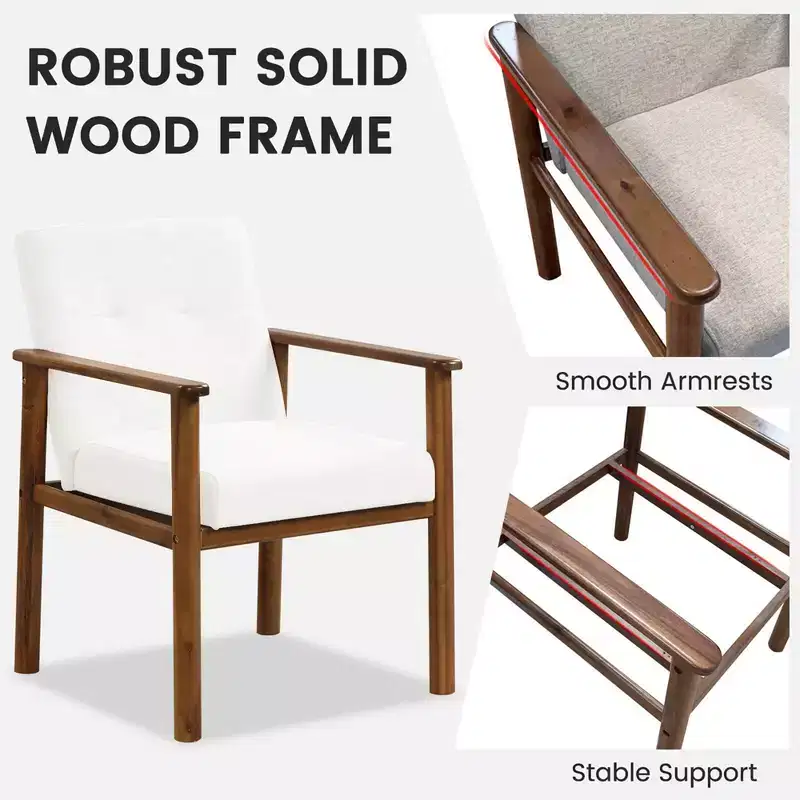 Modern Accent Chair Upholstered Linen Fabric Armchair with Solid Wood Legs