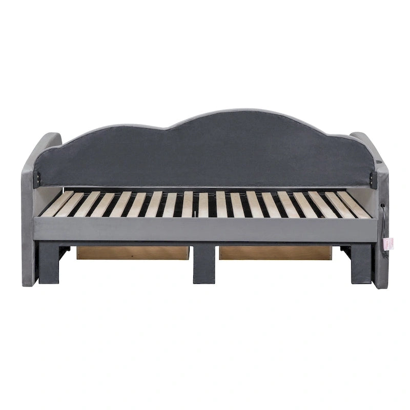 Twin Cloud Velvet Daybed with Trundle and Drawers