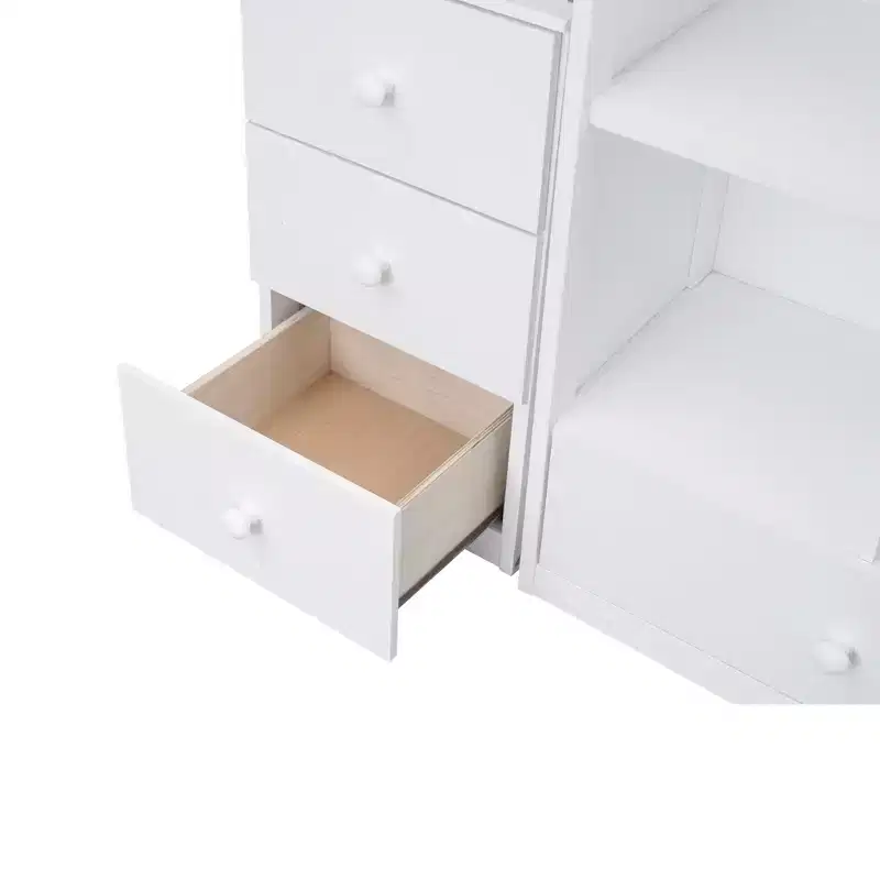 Twin Size Loft Bed with L-Shaped Desk, 3 Drawers, Cabinet, Staircase Storage, Solid Pine/MDF Build