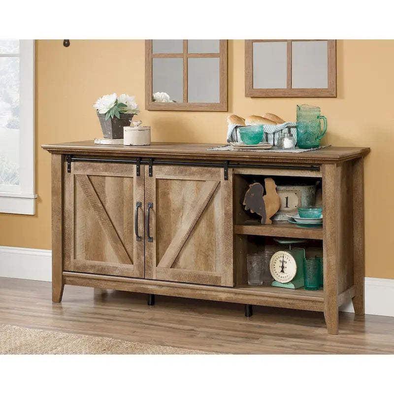 Modern Farmhouse TV Credenza Sideboard with Sliding Barn Doors