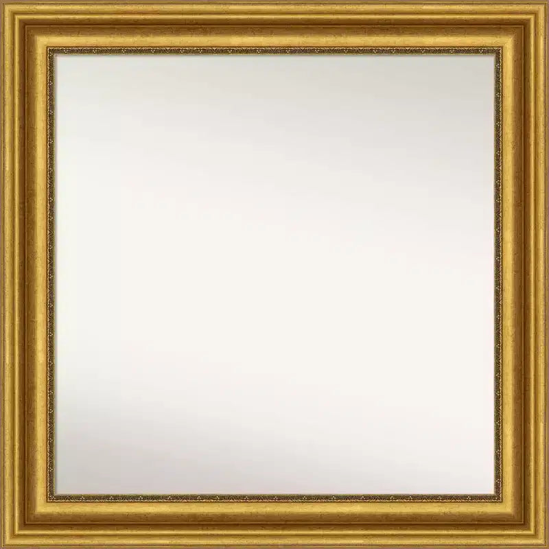 32x32 Non-Beveled Parlor Gold Wall Mirror Modern Square Framed Includes Mounting Hardware