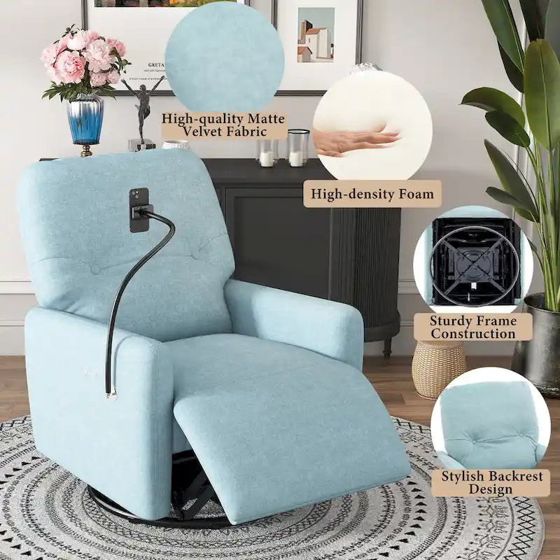 270-Degree Swivel Electric Recliner with Phone Holder and Rocking Motion