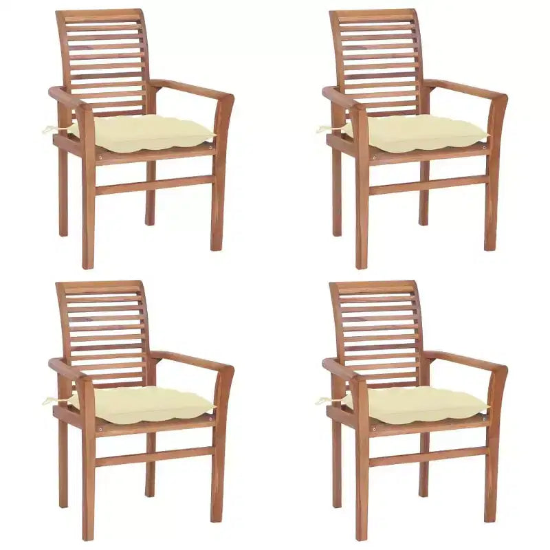 vidaXL Stackable Dining Chairs Set with Cream White Cushions Made from Fine Sanded Solid Teak Hardwood, Easy Storage and, Patio or Dining Room
