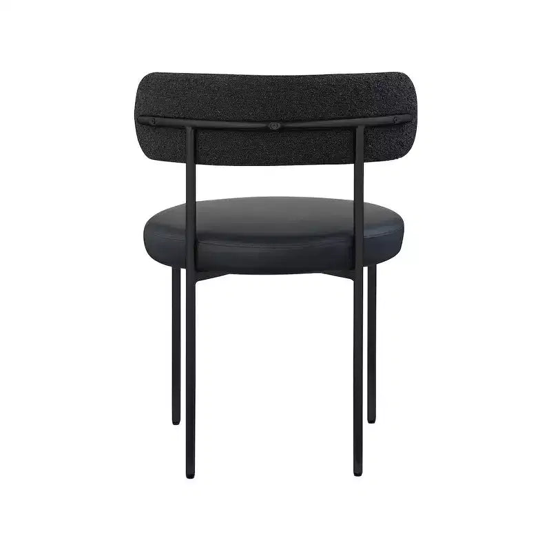 Vegan Leather and Boucle Fabric Dining Chair, Black