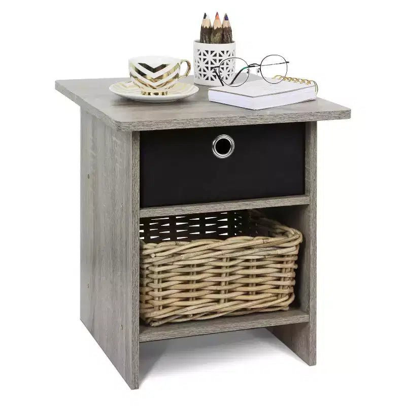 Furinno Nightstand with Drawer Storage Shelf Display Bedside Sofa Side Table,French Oak
