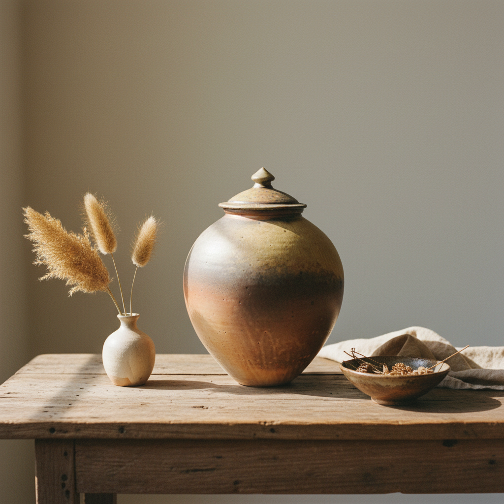 Orange Shino Large Round Lidded Jar