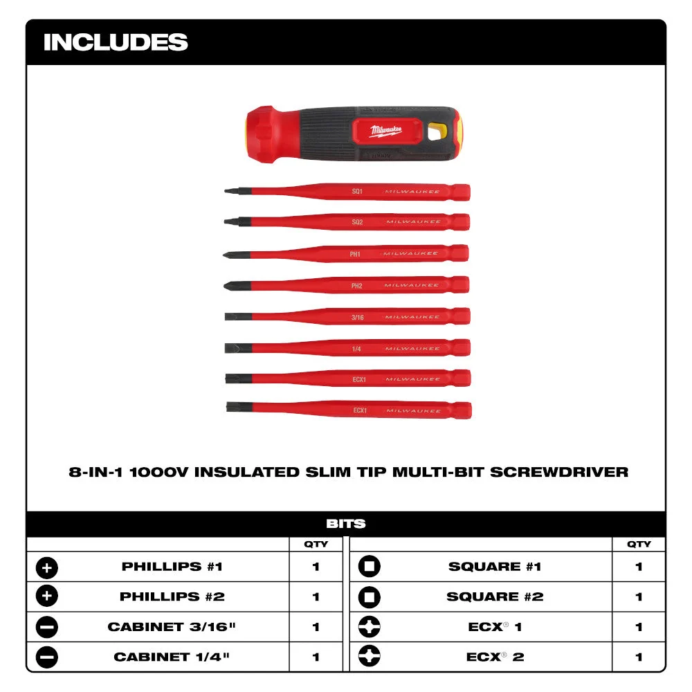 8-in-1 1000V Insulated Slim Tip Multi-Bit Screwdriver Set