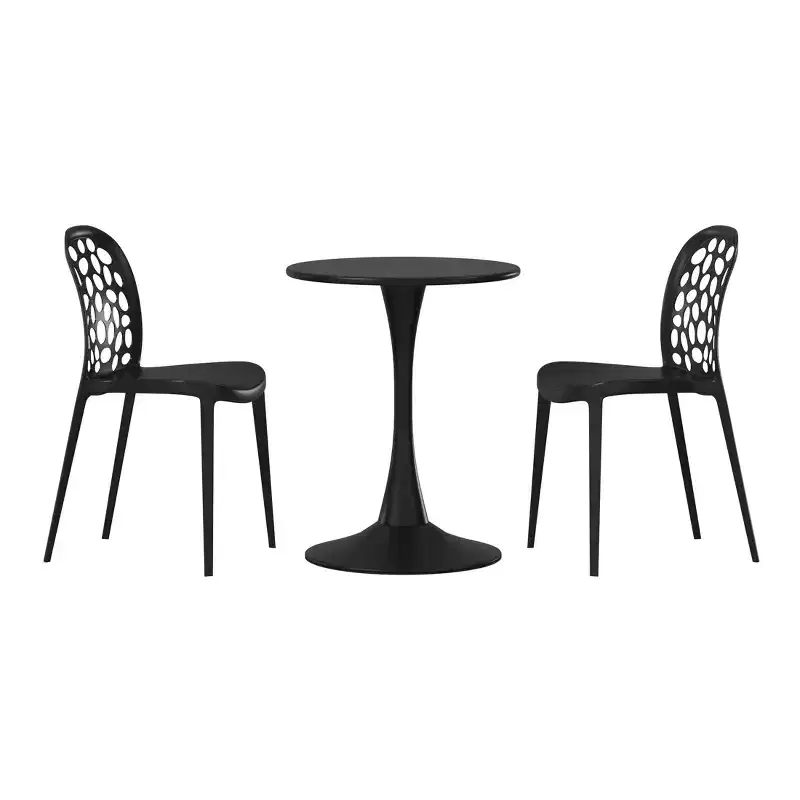 WestinTrends Playa 3-Piece Outdoor Indoor Metal Patio Dining Table Set With Stackable Polypropylene Patio Side Chairs
