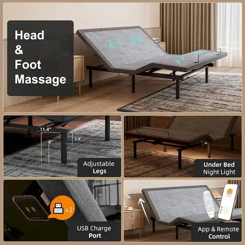 Adjustable Bed Frame with Massage