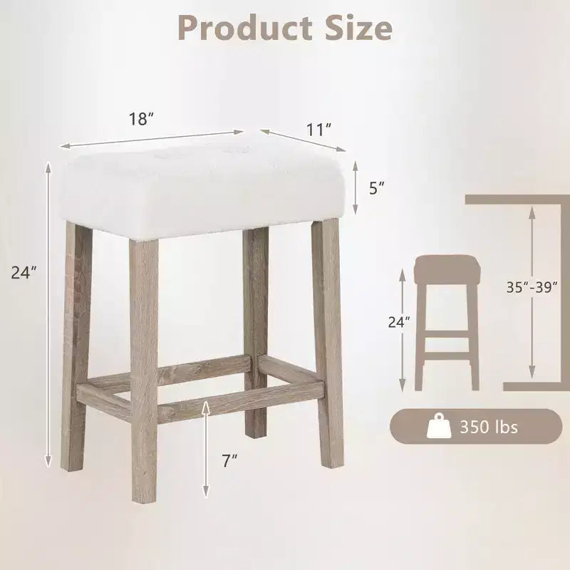 Counter Height Bar Stools Set of 2/4 with Rubber Wood Legs and Footrest
