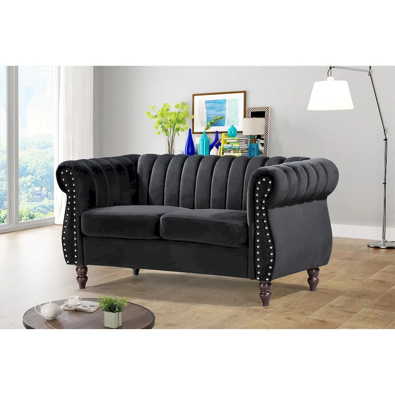 Velvet Chesterfield Rolled Arm Loveseat