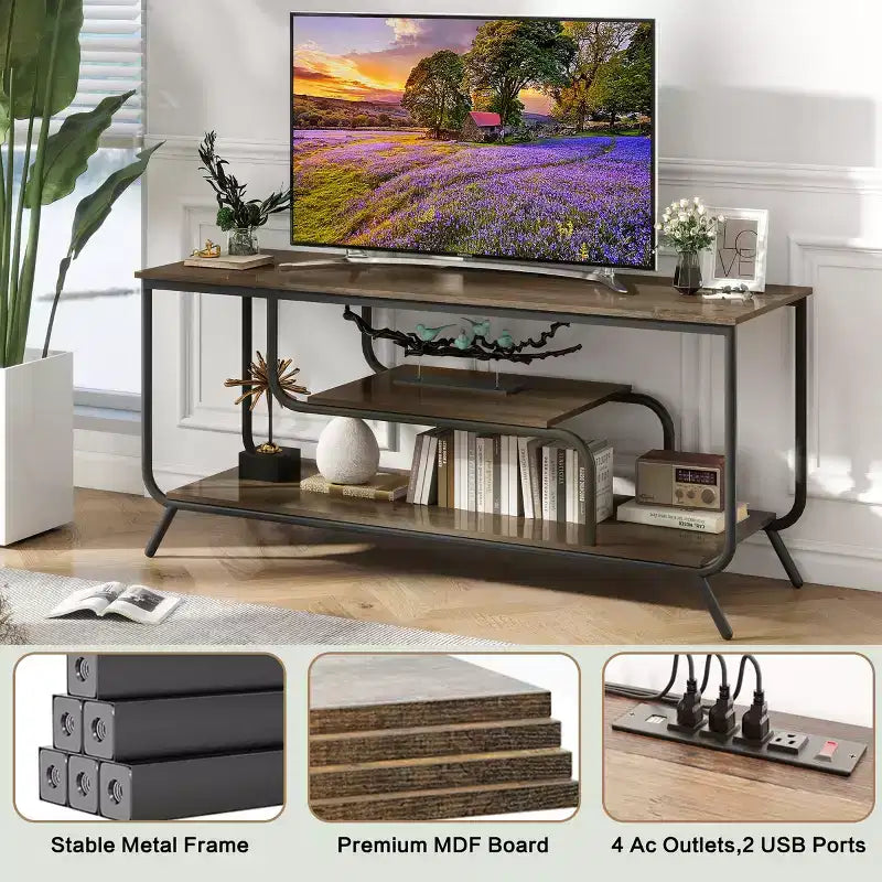 TV Stand with LED Lighting and Built-in Power Strip, Fits TVs up to 55 Inches