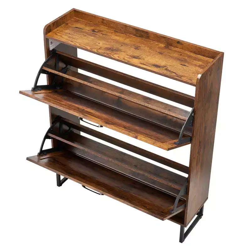 VEVOR Shoe Cabinet with 2 Flip Drawers, Farmhouse Shoes Storage Cabinet with Metal Legs and Anti-Tipping Device, Brown