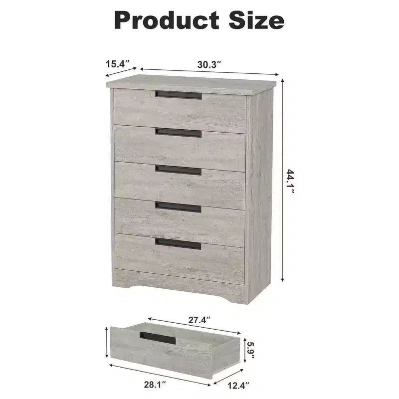 5-Drawer Wooden Dresser, Chest of Drawers for Bedroom & Living Room