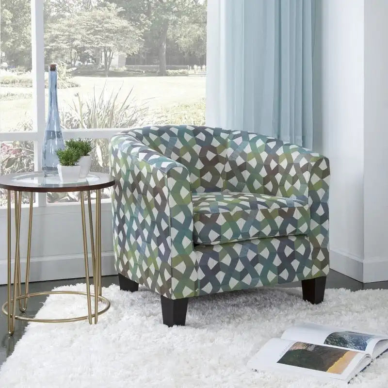 Enzo Upholstered Accent Barrel Chair Fairyland Green and Blue