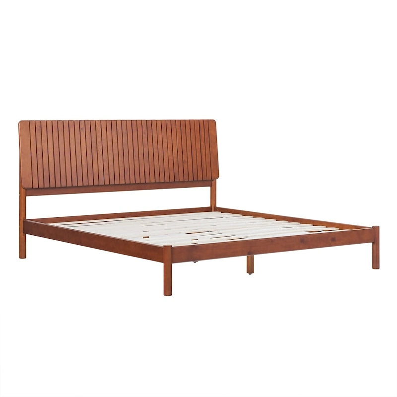 Slatted Headboard Modern King Platform Bed Frame - Wood Slat Support, No Box Spring Needed