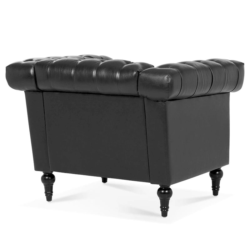 PU Leather Accent Arm Chair with Silver Stud Trim and Wood Legs