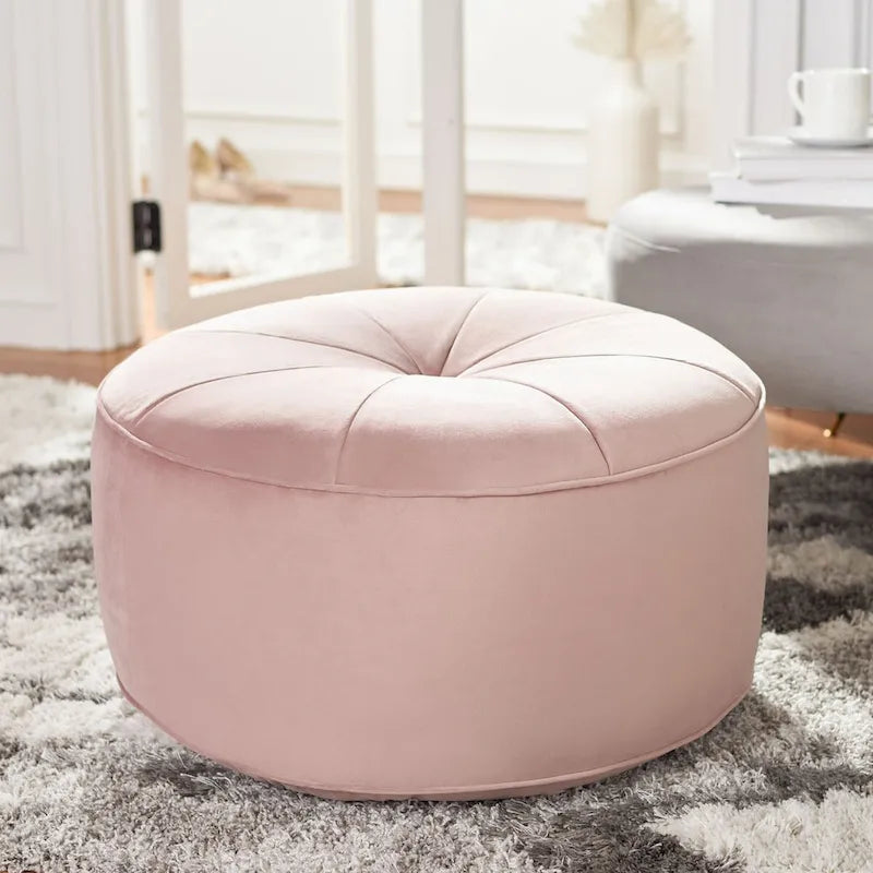 Round Velvet Pouf Ottoman �� Plush Seating Accent