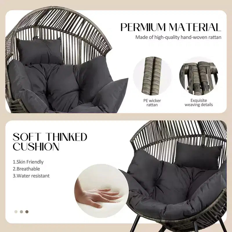 Celebalcony Wicker Egg Chair Rattan Rocking Chair with Cushion, Oversized Patio Lounge Rocker Chair for Outdoor-Indoor,Balcony, Backyard,Garden
