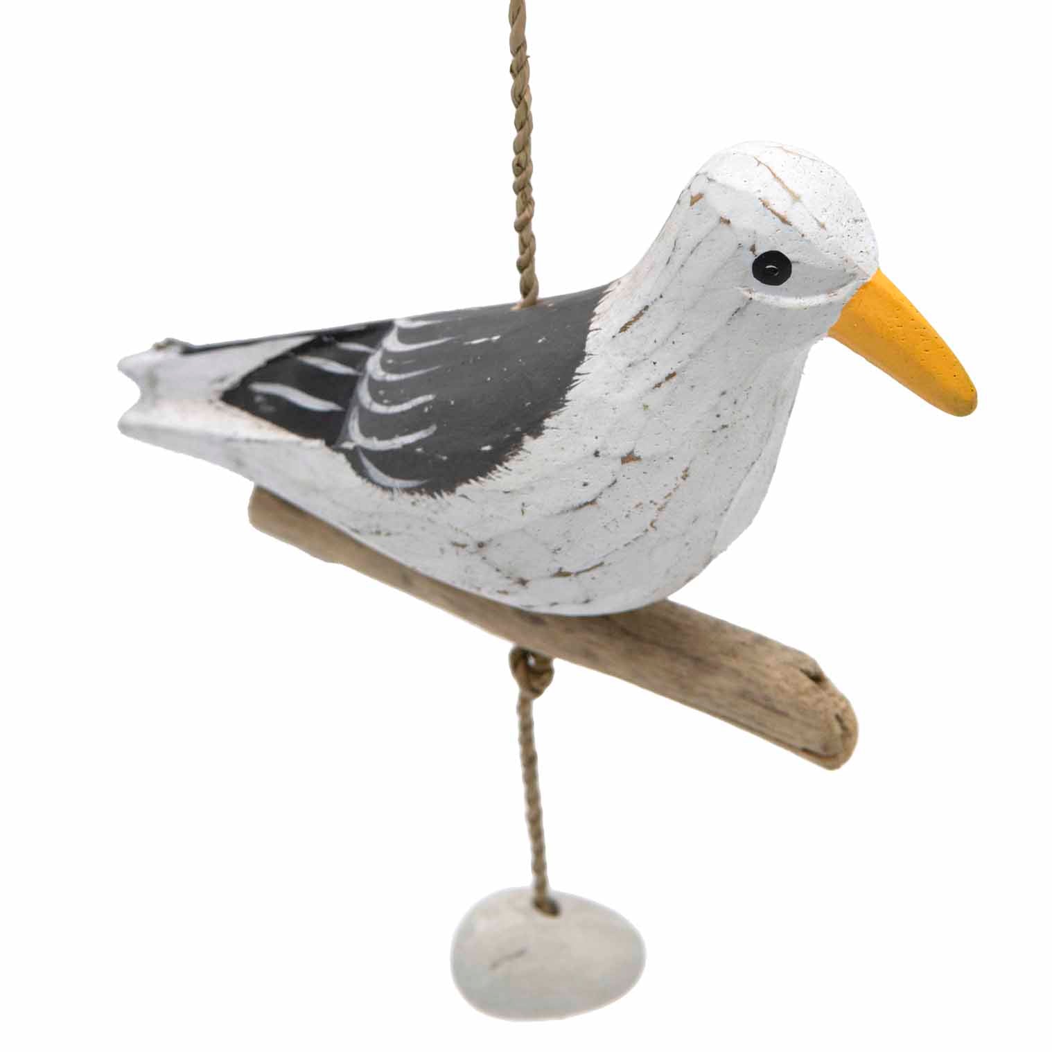 Hanging Seagull with Driftwood and Pebbles