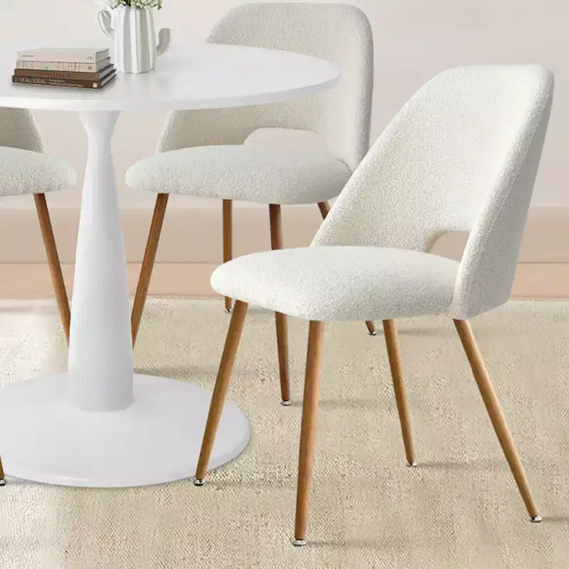 35 Round Dining Table Set for 4, White Pedestal Table and Boucle Upholstered Chairs with Metal Legs, Ideal for Small Spaces-Panipeachy