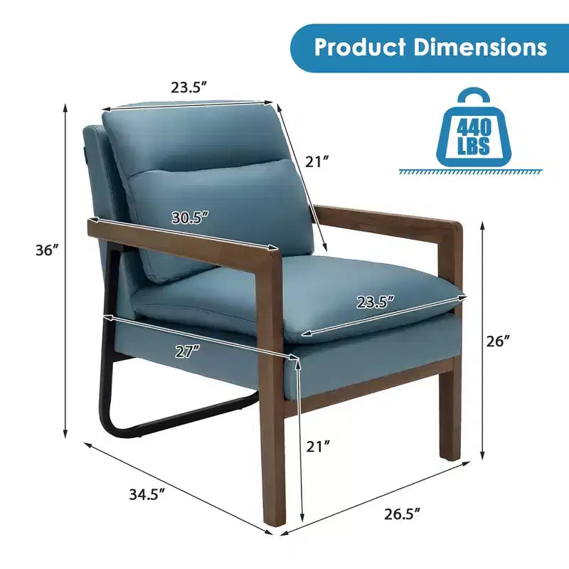 Modern Upholstered Accent Armchair with Rubber Wood Legs