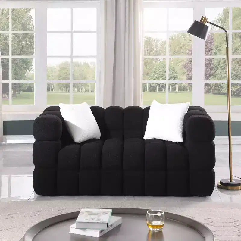 Boucle Fabric Sofa with Two Pillows, 3-Seater/2-Seater Marshmallow Sofa - ModernLuxe