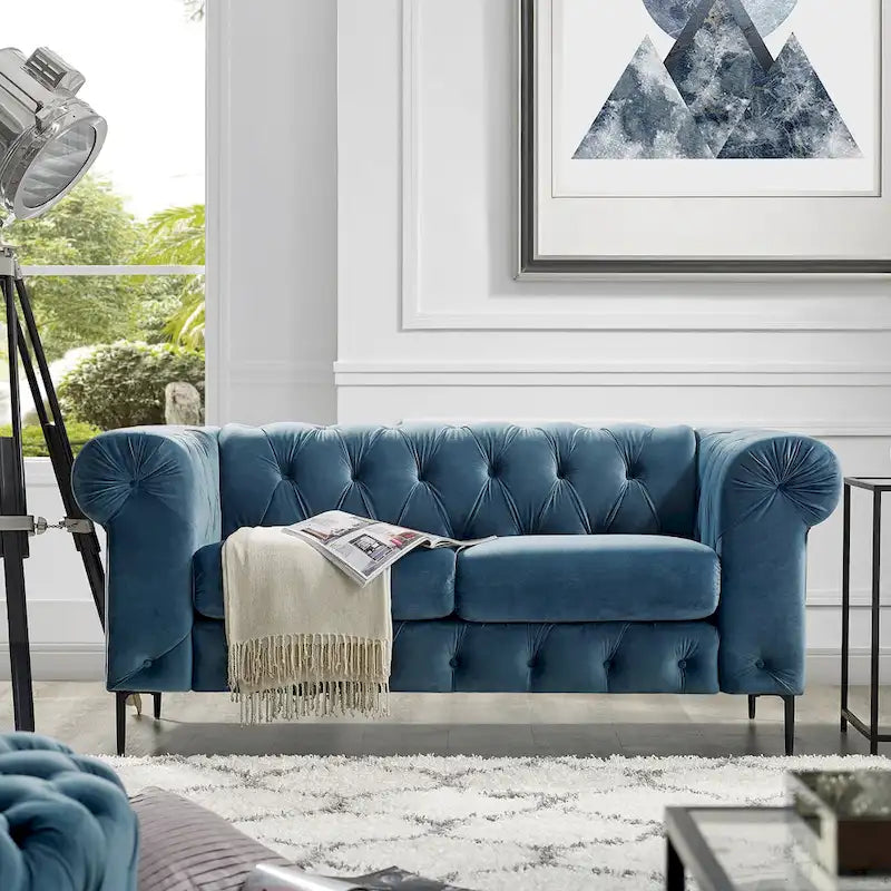 Tufted Velvet Chesterfield Loveseat Sofa