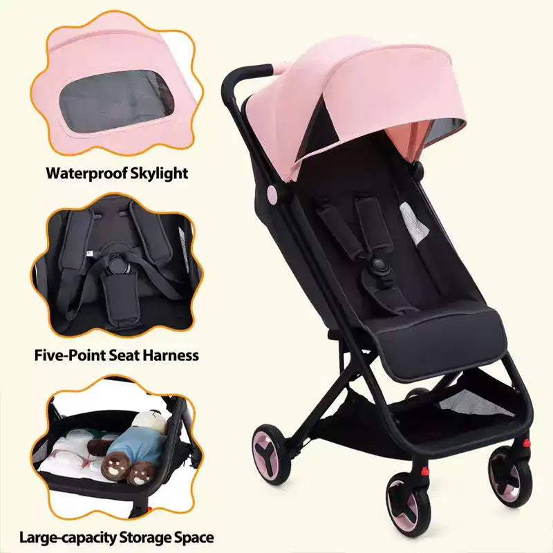 Compact Triple-Fold Baby Stroller with Canopy