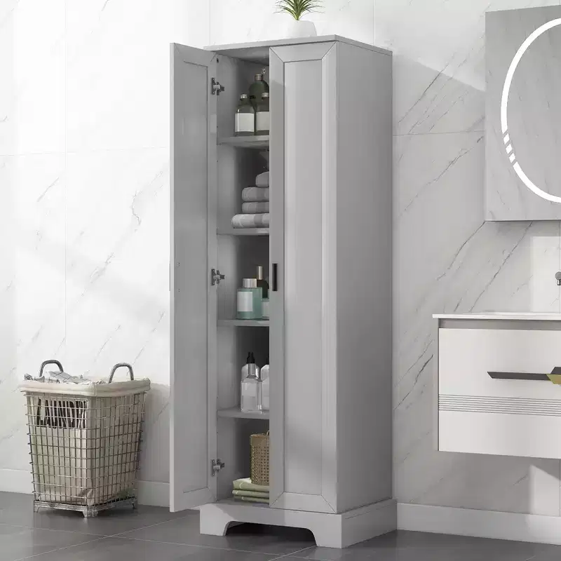Freestanding Bathroom Tall Cabinet – 2 Doors, 4 Shelves, Linen Tower